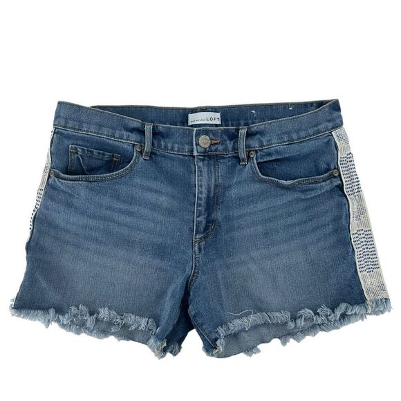 LOFT Jean Shorts Stretch Denim Size 8 29 In Waist Mid Rise Boho Striping Blue - Picture 1 of 6